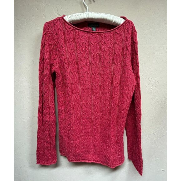 LRL Lauren Jeans Ralph Lauren Womens Cable Knit Sweater Medium V-Neck Cotton Red - Picture 1 of 9